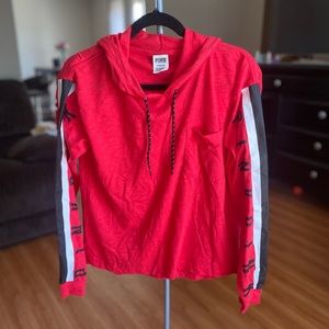 VS PINK red long sleeve hooded t shirt